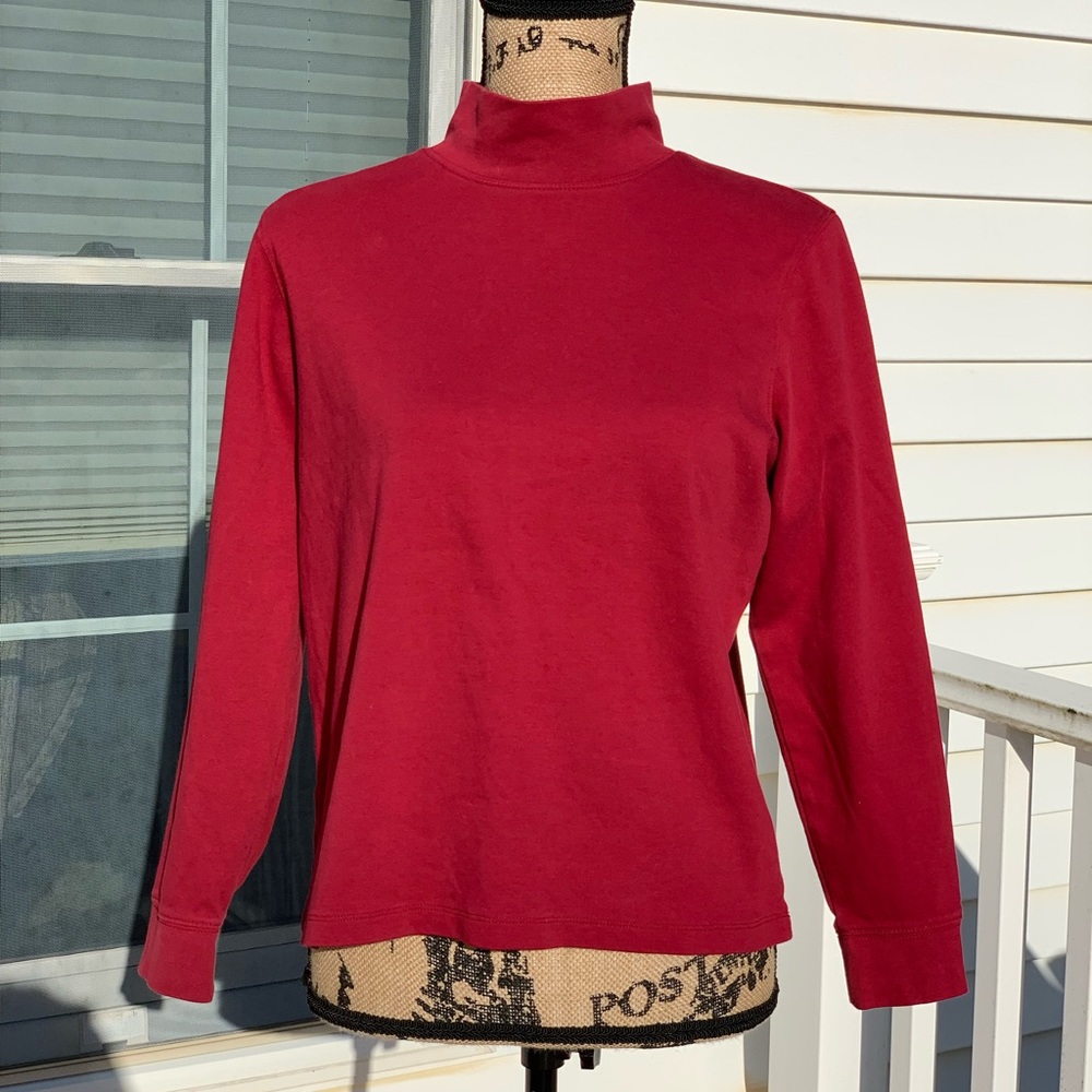 L.L. Bean L Petite Raspberry Mockneck Top
